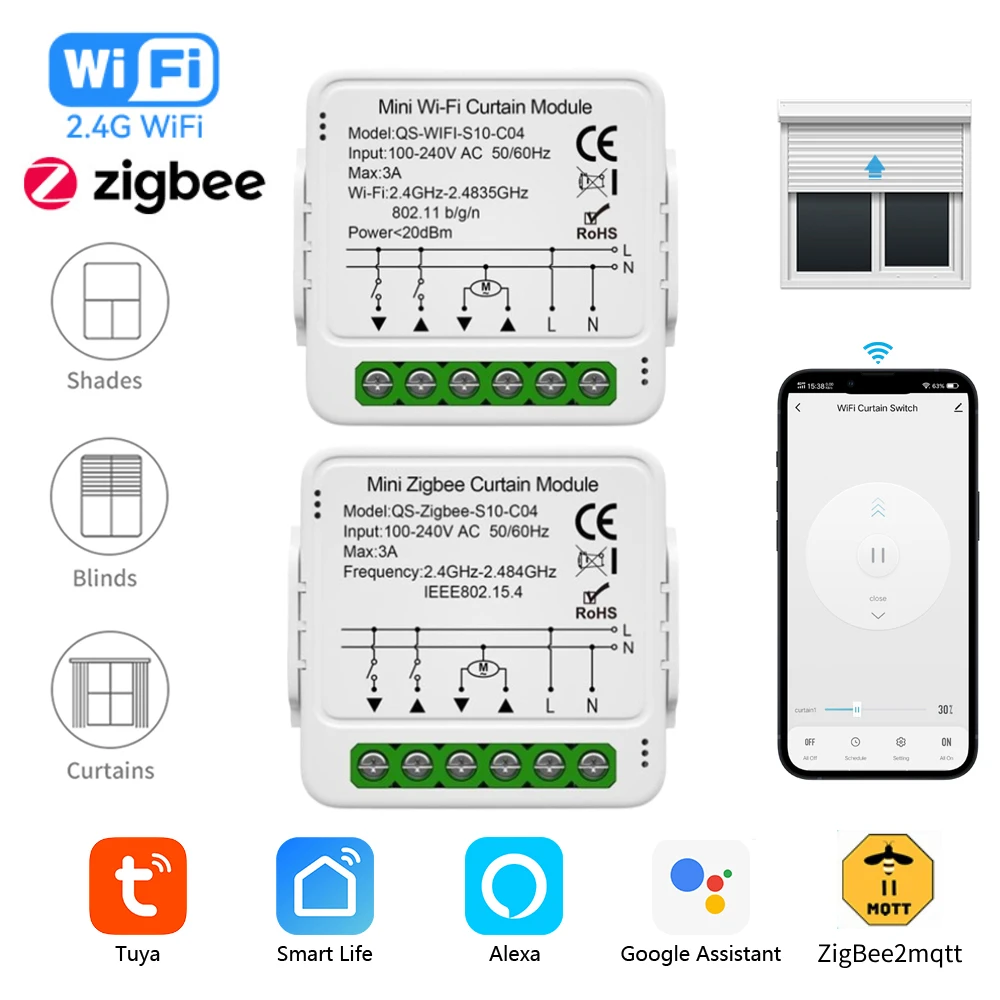 Módulo de cortina inteligente Tuya ZigBee con WiFi, persiana enrollable, Motor eléctrico, interruptor de cortina inteligente, funciona con Alexa y Google Home