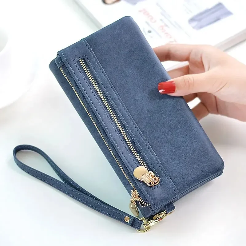 

Fashion Women Long Wallet Nubuck Leathers Female Double Zipper Bifold Card Holder Female Clutch Purse Money Bags Ladies Purse