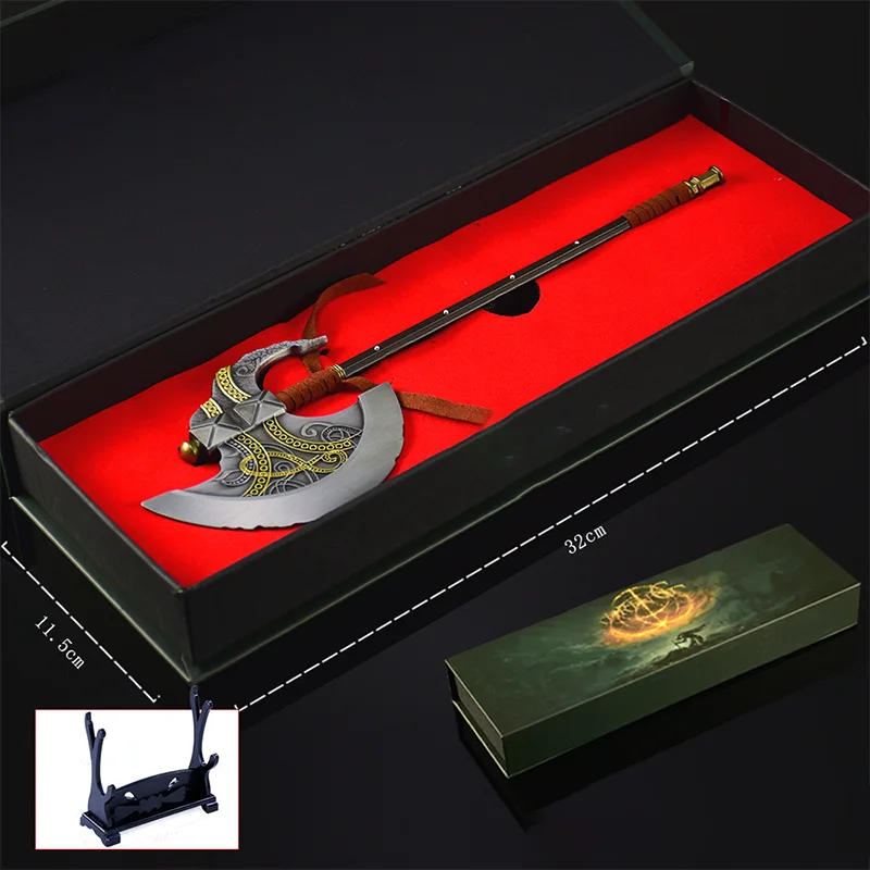 30cm Game Peripheral Ring ER Axe of Godfrey All Metal Decorative Swords Toy Knife Model Gifts Collections Desktop Ornament view 2