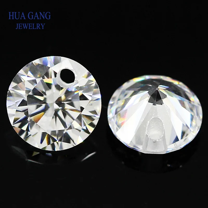 Synthetic gemstone perforated beads Single Hole 5A White Cubic Zirconia Stone For Jewelry Making With Hole CZ