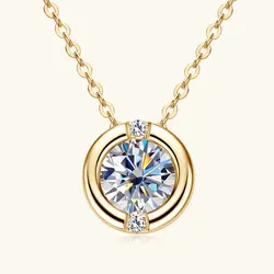 IOGOU 6.5mm D1.02CT Round Moissanite Pendant Necklace 925 Silver Chain Bubble Necklaces for Women Men Original Fine Jewelry Gift