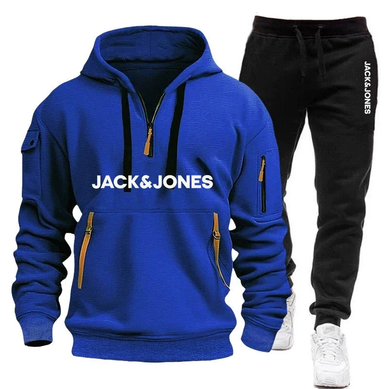 Twee sets herensportkleding voor herfst/winter 2025, inclusief een sweatshirt en twee sets fitness-joggingbroeken met wollen mutsen