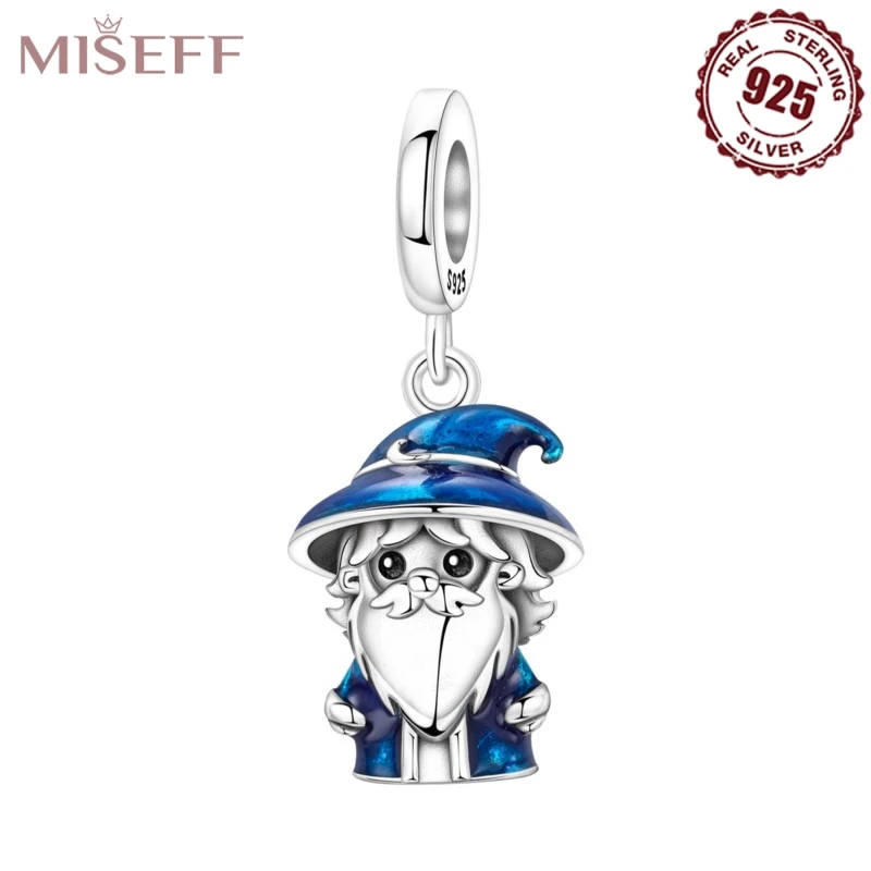 

MISEFF Charms S925 Sterling Silver Sorcerer Cute Old Grandpa Charms Beads Fashion DIY Bracelet Necklace Jewelry Gifts Making