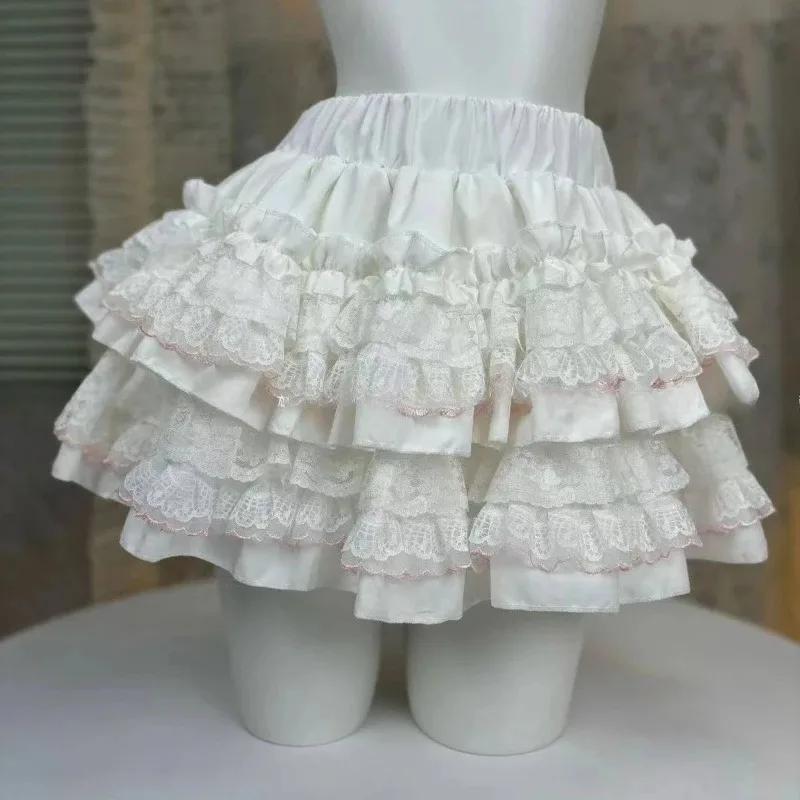 Sweet Cute Kawaii Lolita Style Princess Skirt High Waist Y2k Cake Skirt Women Lace Ruffles Party Mini Skirt Harajuku Bow