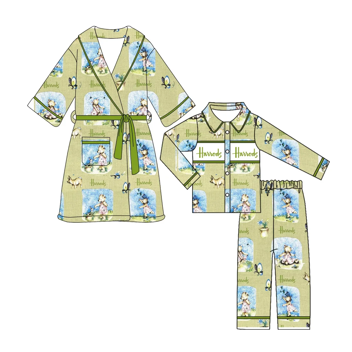 Autumn new baby matching clothing boutique hot sale milk silk clothing green clothing long sleeves and trousers suit