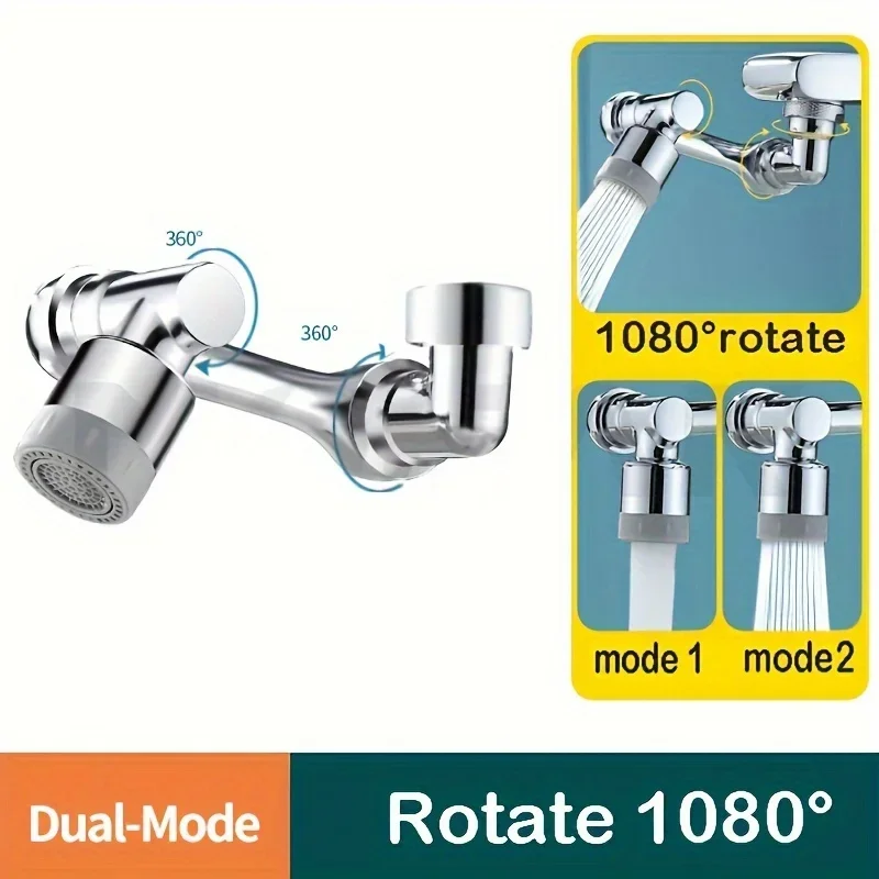 1080 °   Draaibare verlenging kraan sproeikop 2 spuitmodi Universele badkamerkraan Verleng adapter Beluchter - afbeelding 1