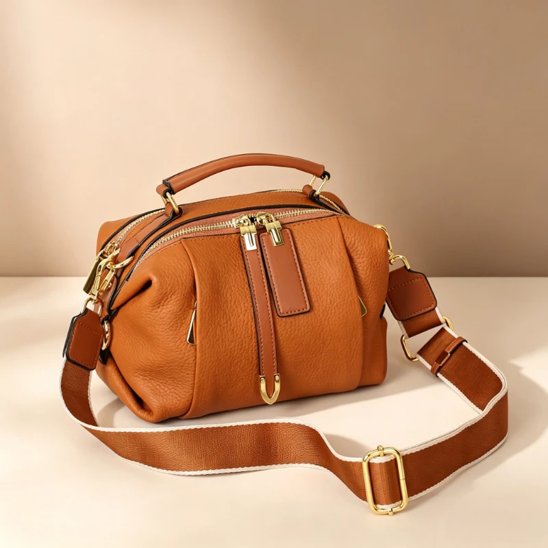 New Arrival Women Genuine First Layer Cowhide Pillow Bag Soft Leather Motorcycle Bag Multiway Single Shoulder Crossbody Purse