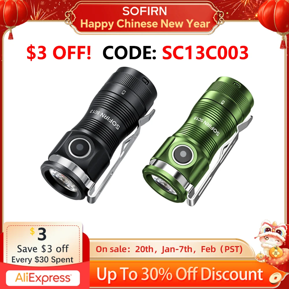 Sofirn Mini SC13 Powerful Flashlight SST40/519A LED 1300lm 18350 Rechargeable Led Light 95 High CRI Torch Lamp with Magnetic