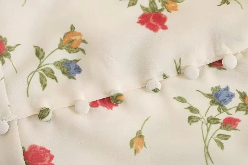 レトロな花柄プリントスリムフィットドレス女性のアボカドグリーン V ネックヘップバーンスタイルバブルスリーブティーブレイクスカートショート A ラインドレス