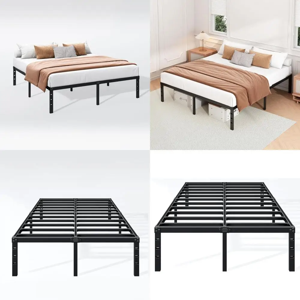 

12-дюймовая цельнометаллическая кровать-платформа - усиленная конструкция, простая сборка, надежная опора, не требует пружинного блока, место для хранения под кроватью, черный цвет