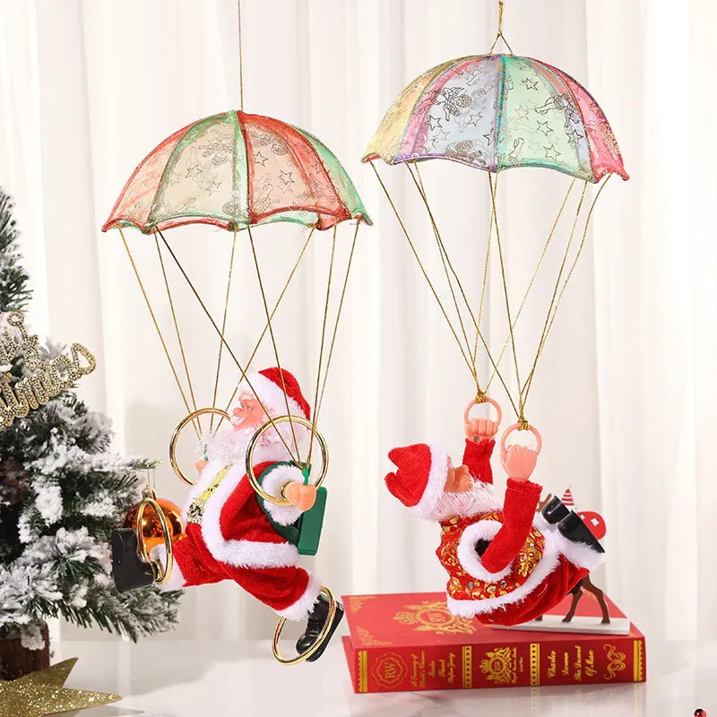Electric Dancing Santa Claus Christmas Tree Decor Hanging Parachute Somersault Ornament With Music Holiday Gift Home Party Decor view 2