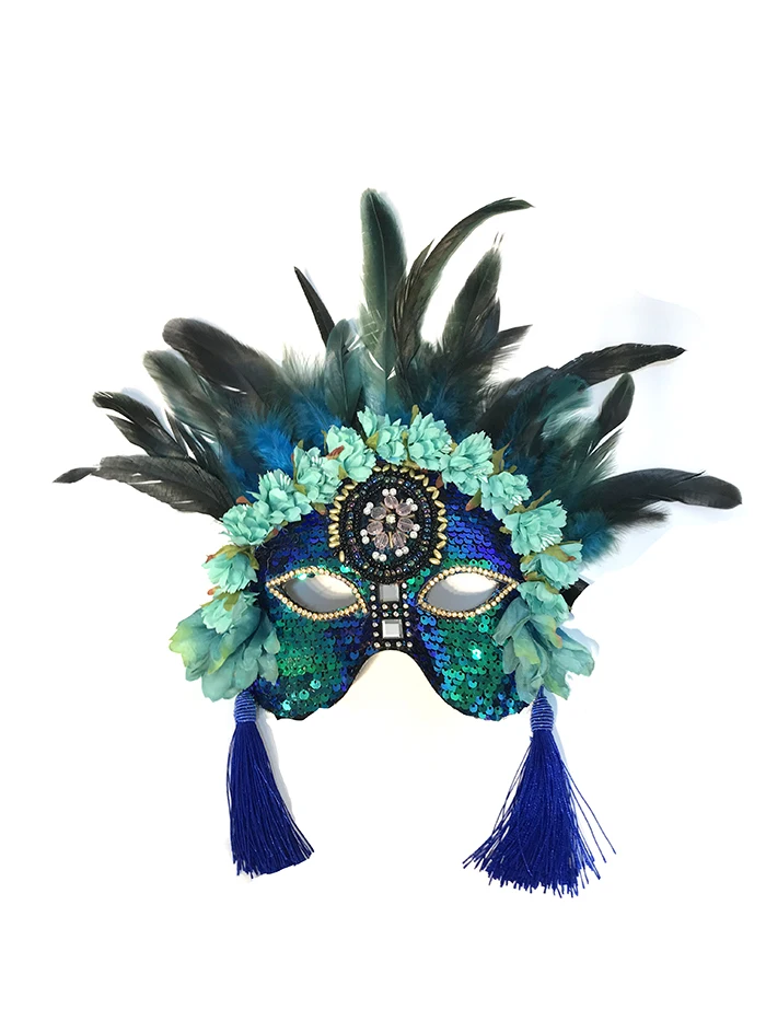 

Mask Adult Style Handmade Custom Green Feather Flower Decoration with Tassel Suitable Christmas Carnival Party Props Accessories