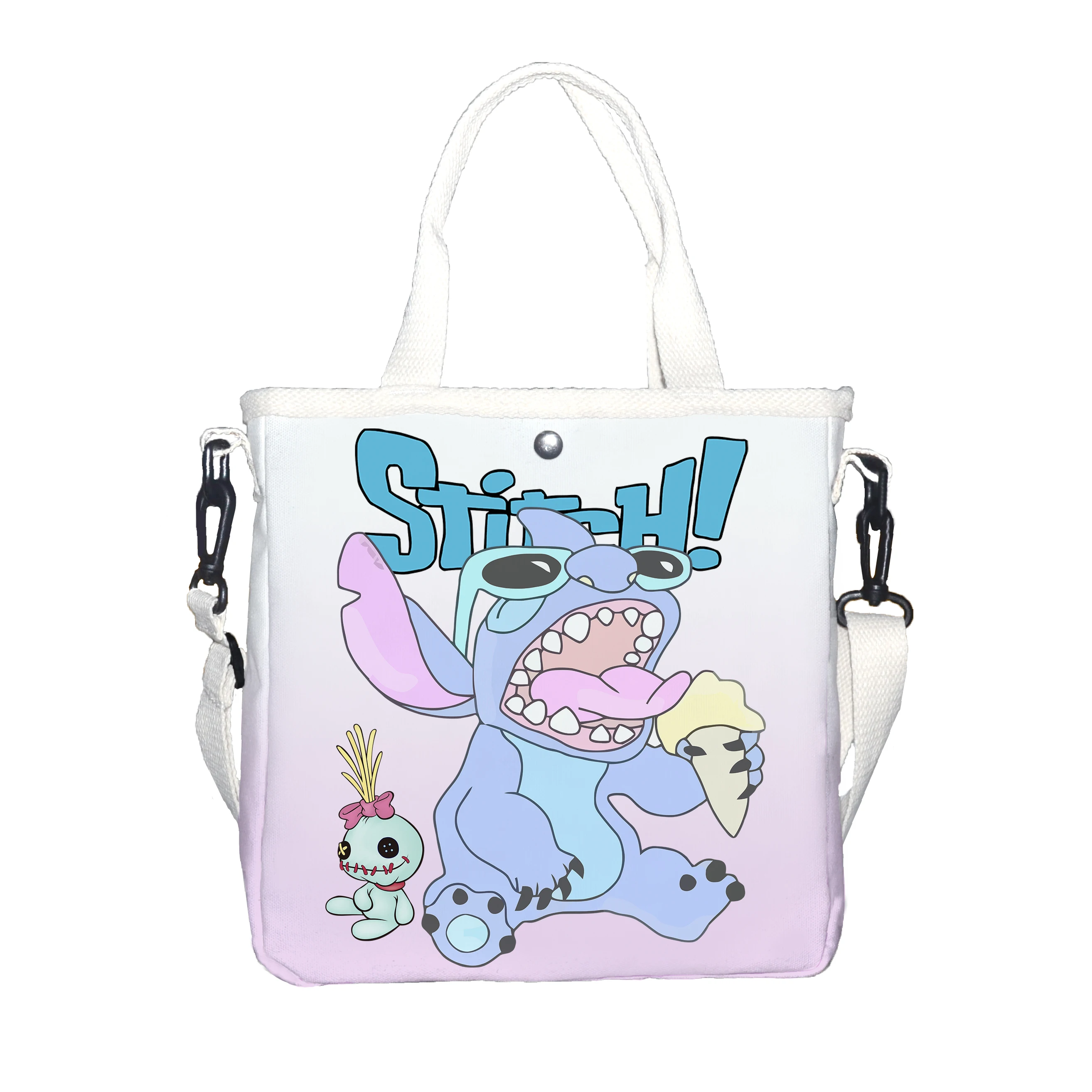 A Stitch ice cream themed printed cute canvas bag, suitable for commuting, daily leisure use