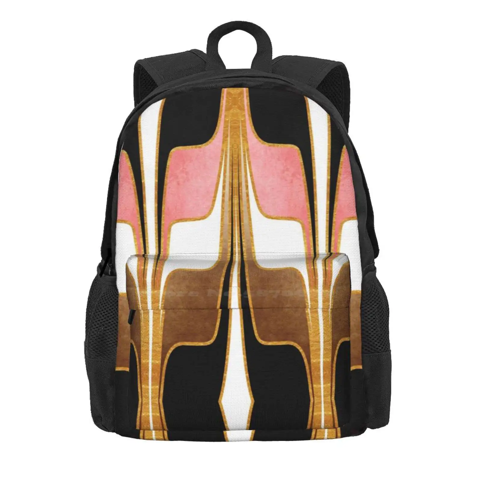 Mid Century Modern Liquid Watercolor Abstract // Gold, Blush Pink, Brown, Black, White Hot Sale Schoolbag Backpack Fashion Bags