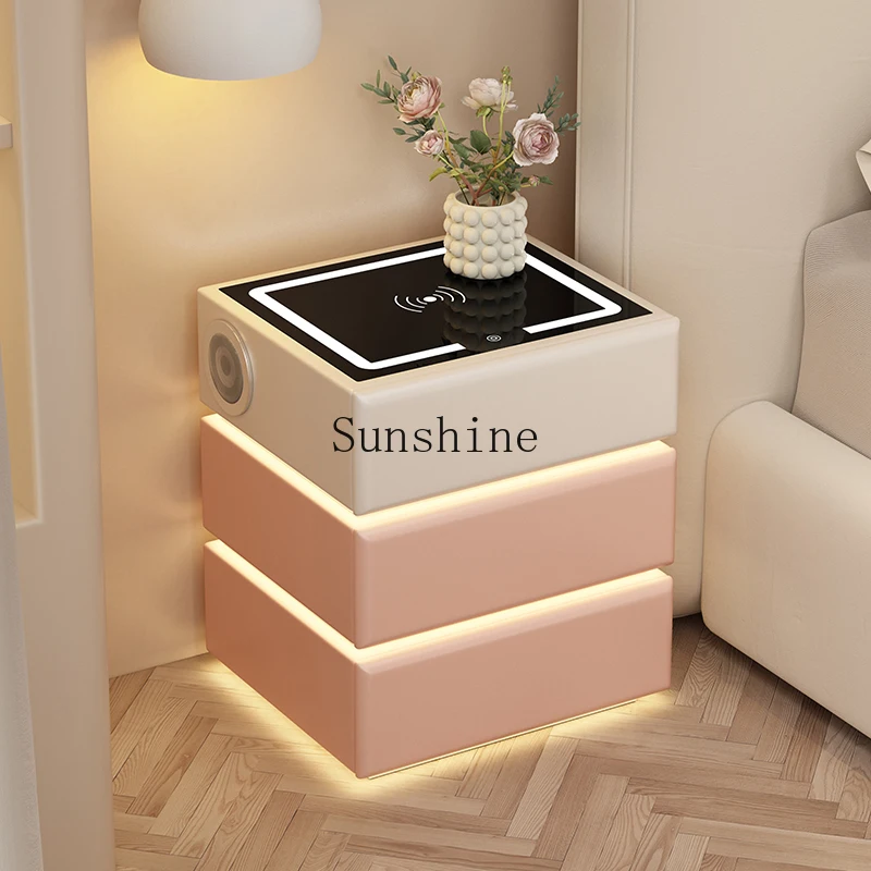 Smart bedside table Cream wind wireless charging Bluetooth speaker three pumping suspended solid wood side cabinet