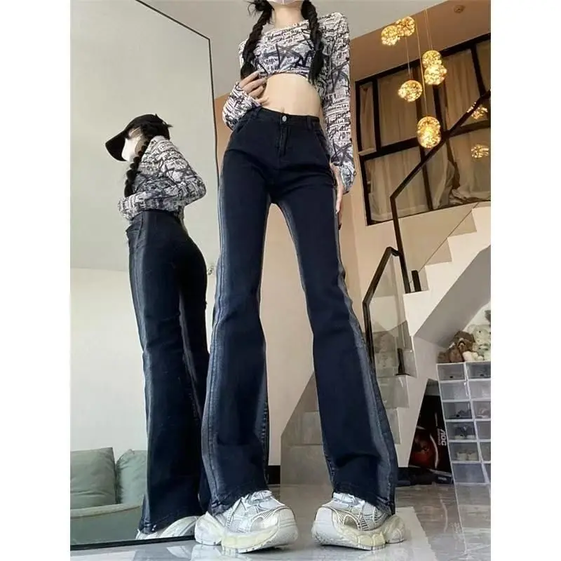 

aduated Bla Bell Bot Jeans Women's High Waist Cotton Polyester Blend Casual Wearable Slimming Waed Denim Pants
