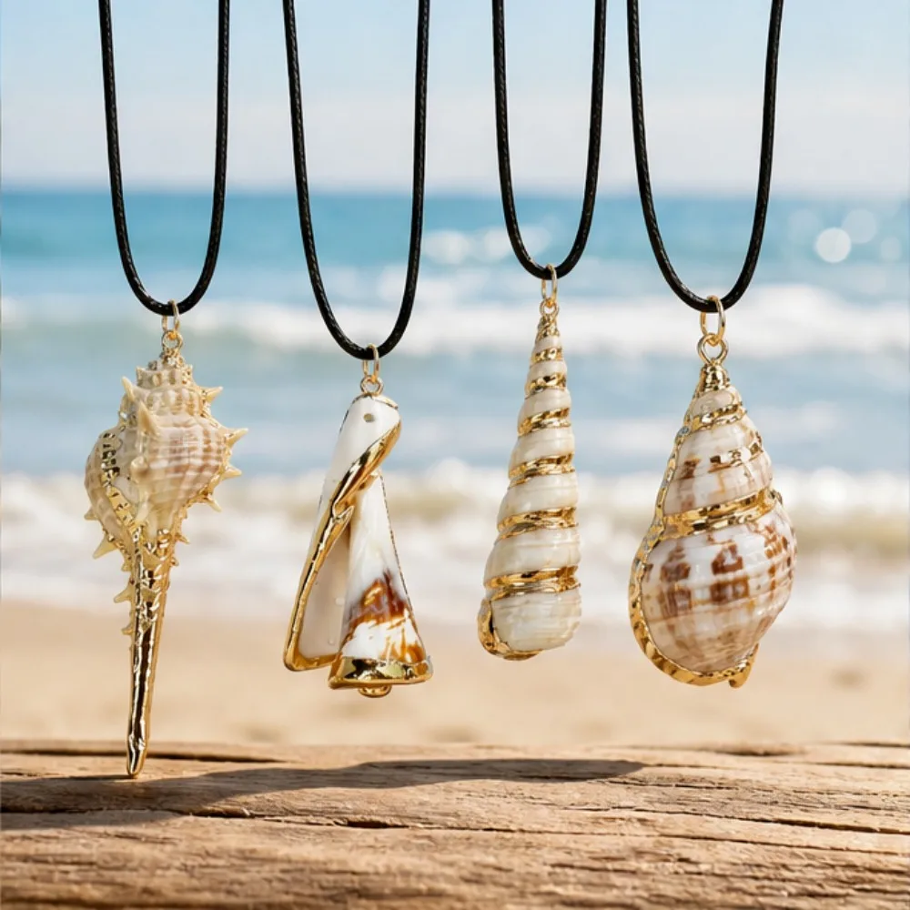 

Gold Plated Natural Seashell Pendant Necklaces, Real Shell Charms for Women Summer Beach Jewelry