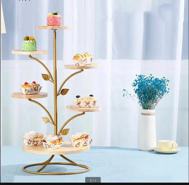 

Metal Wooden Cake Stand Dessert Table Display Multi-layer Decorative Frame Pan Plate Banquet Props