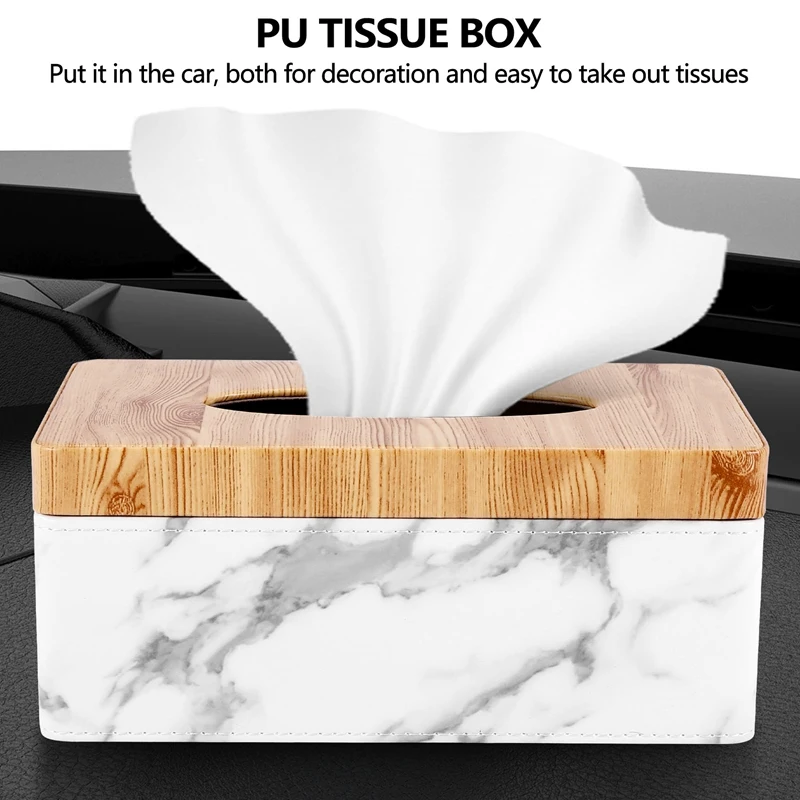 Rectangular Marble PU Facial Grain Tissue Box Cover Napkin Holder Paper Towel Dispenser Container For Home Office Decor