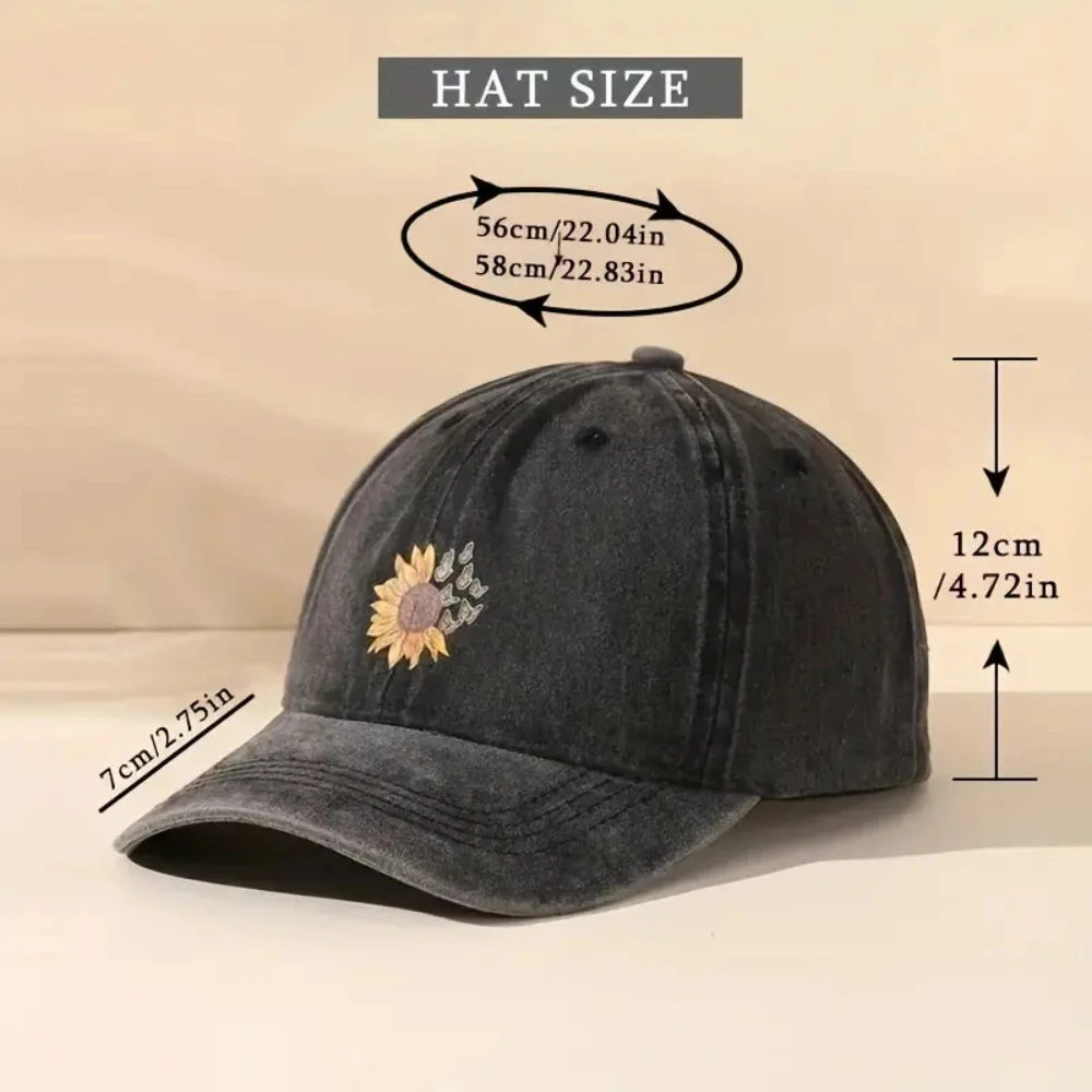 عبر الحدود زهرة قبعة غسل الطباعة ظلة في الهواء الطلق قبعة بطة اللسان قبعة الرجال النساء بلون عباد الشمس الدنيم قبعة
