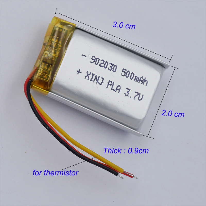 3.7V 500mAh 1.85Wh 902030 Thermistor 3 Wires Rechargeable Li Lipo Battery For Camer Music Player Bluetooth Speaker LED Light