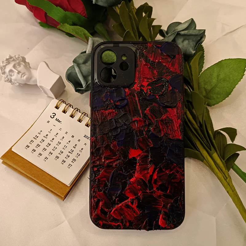 

4094 Original Handmade 3D Oil Painting Phone Case, INS Style Cold Dark Design, Custom Fit for Apple & Android Luxury Gel Case