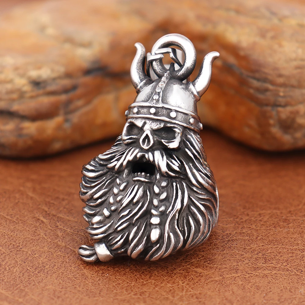Retro Style Viking Warrior Pattern Guardian Bell Pendant Punk Hip Hop Necklaces Motorcycle Bicycle Bell Accessory Jewelry Gifts