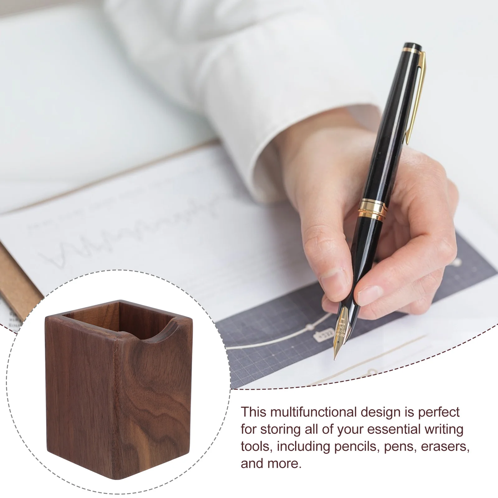 Wooden Pen Holder Black Walnut Desk Organizer Stationery Storage Box Wood Pencil Case Desktop Organizer For Table