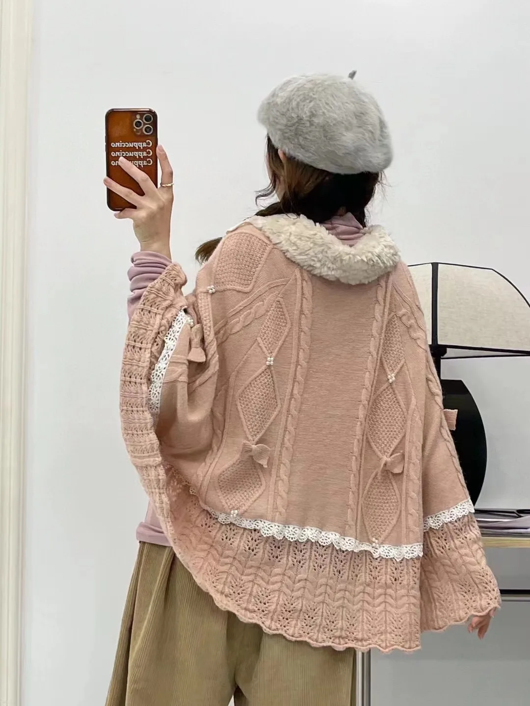 سترة جديدة بأكمام طويلة من القطن لخريف 2025، سترة نسائية بياقة بيتر بان من الدانتيل، سترة صوفية فضفاضة حلوة لفتاة موري C5O428CC