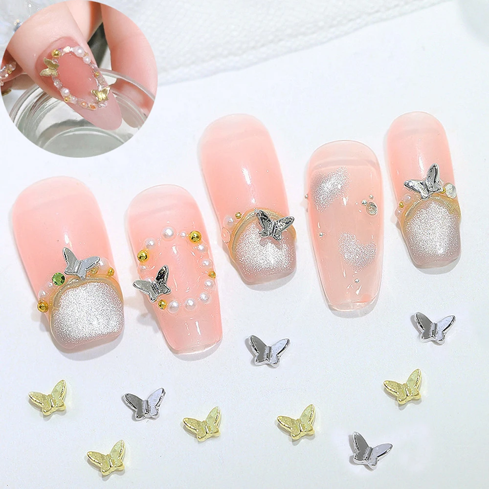 10 قطعة فراشة على شكل الذهب والفضة مسمار الفن السحر ثلاثية الأبعاد سبيكة فراشة مجوهرات أظافر الديكور DIY بها بنفسك حساسة مانيكير اكسسوارات