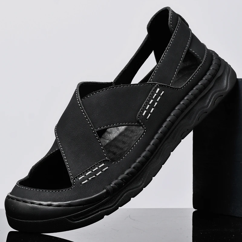 

Summer Men Sandals Genuine Leather Mens Casual Shoes Outdoor Men Leather Sandals for Men Beach Shoes Roman mens Shoes