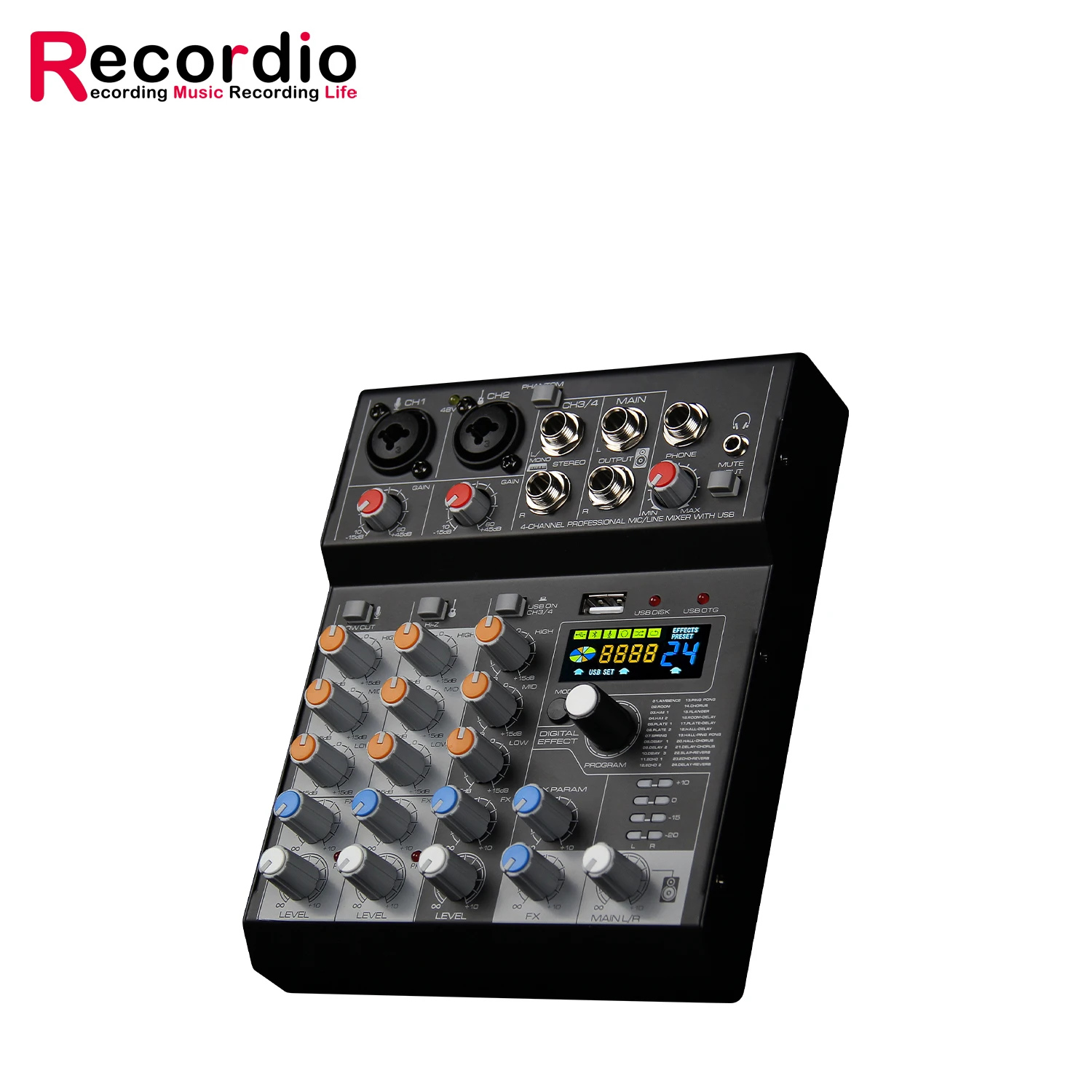2025 GAX-MQ4 Four Channel Mixer With Audio Interface 24DSP Real Time Ear Feedback Monitoring for Music Production