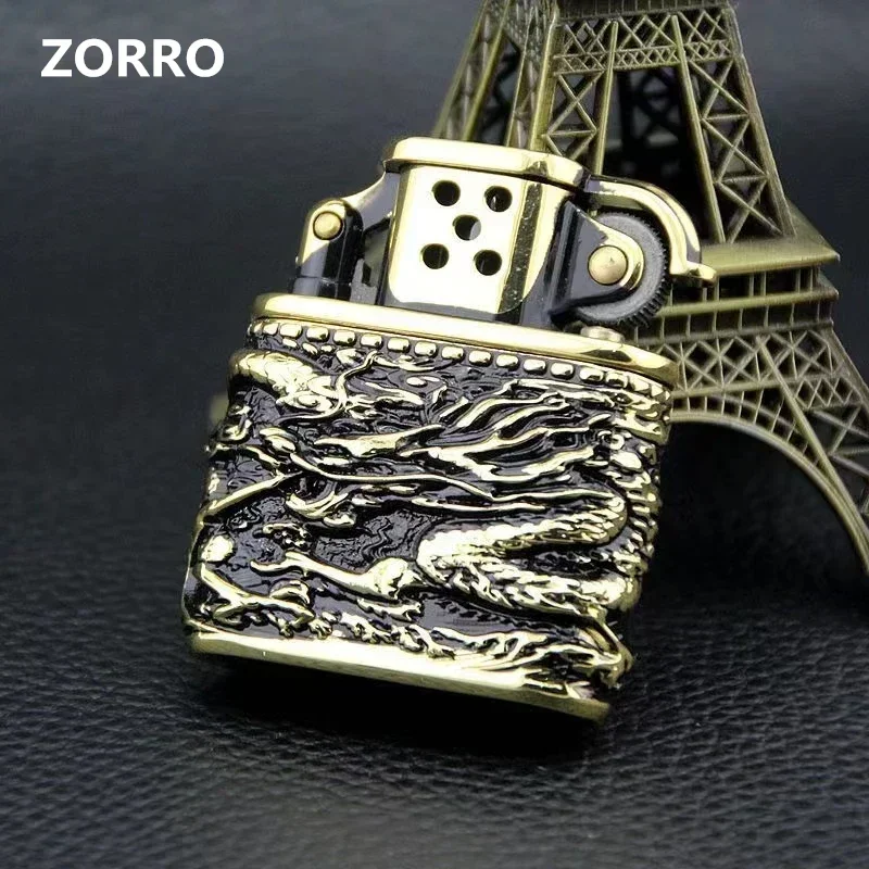 ZORRO Retro Brass Pure Copper Windproof Kerosene Lighters Armor Machine Igniter Smoking Accessories Cigarette Gadgets Men's Gift