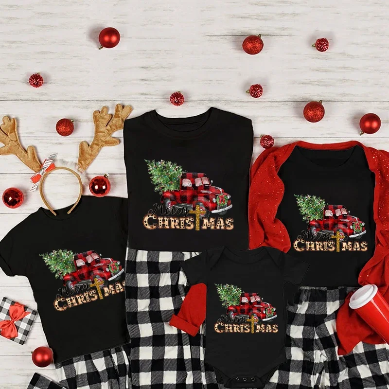 Merry Christmas Family Matching Cloth Mother Father Kid Tshirt Baby Romper Christmas Matching Tshirts Family Look Xmas Gift