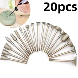 20Pcs 3mm Shank Diamond Grinding Burr Needle Point Engraving Carving Polishing Glass Jade Stone Drill Bit Rotary Tool Set