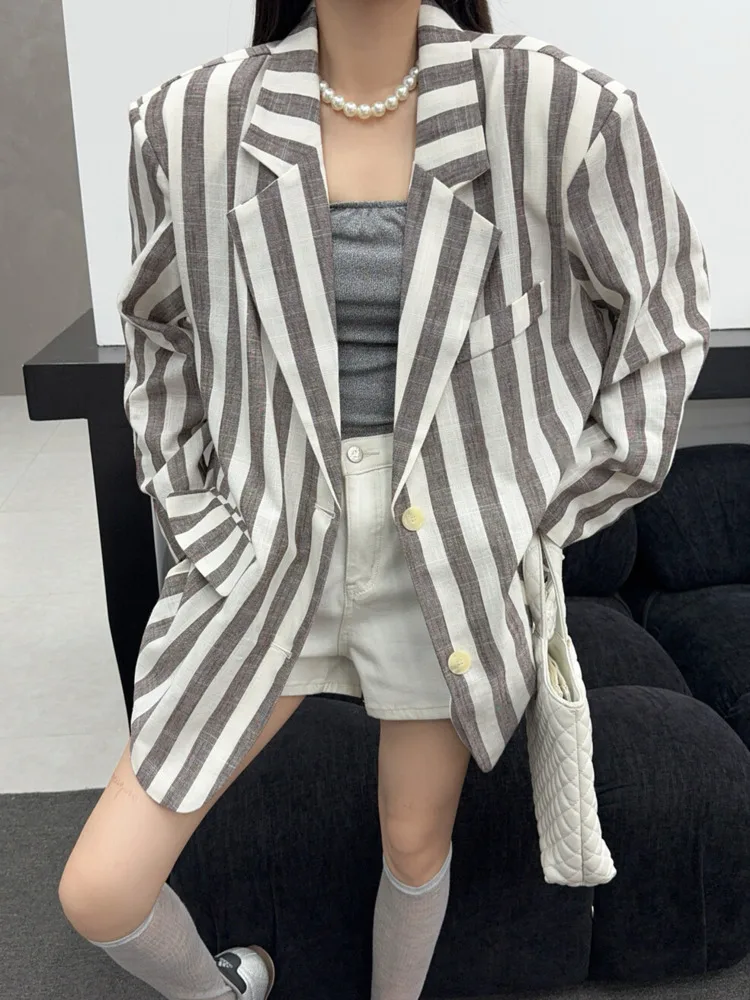 

KWTX 2025 новый дизайн, свободный блейзер в полоску, женский элегантный повседневный офисный пиджак, осенняя мода, модный женский костюм большого размера, пальто