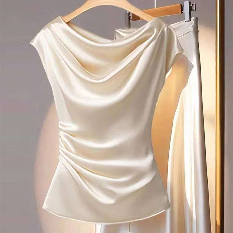 Ele Slim Fit femmes irt été Sensation minceur Blouse décontracté trajet t-shirt quart Sve couleur soie matériel