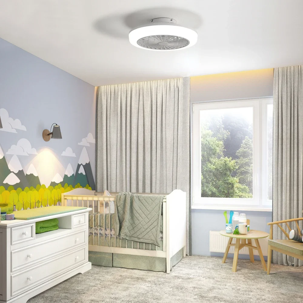 Ventilador de techo cerrado de 18 pulgadas, luz y montaje empotrado remoto, ventilador de techo moderno sin aspas de perfil bajo, dormitorio, cocina, comedor