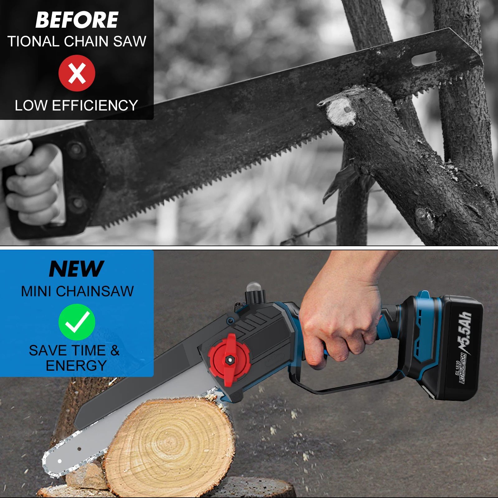 เครื่องเหลาเลื่อยลูกโซ่ไร้สายไฟฟ้าสําหรับ Makita 18V แบตเตอรี่ลูกโซ่ไฟฟ้ามอเตอร์มือถือสวนตัดไม้เครื่องมือไฟฟ้า