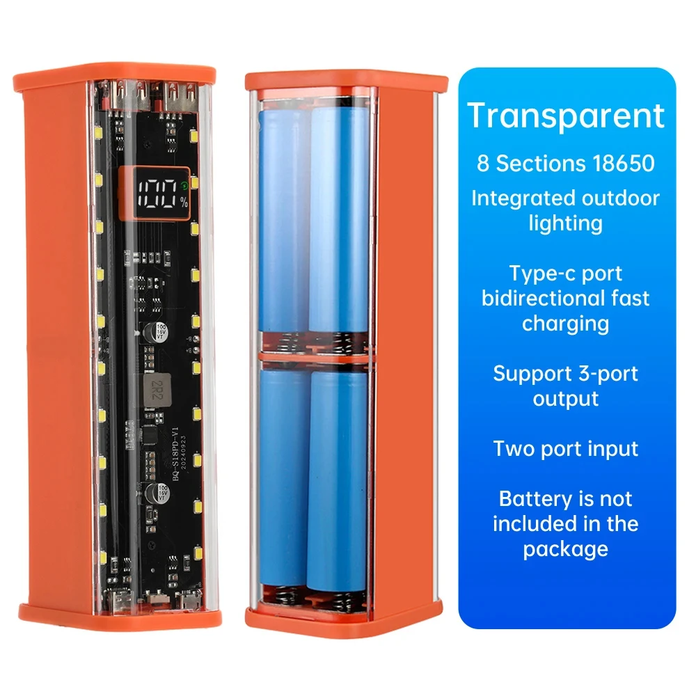 

8x18650 DIY Power Bank Чехол 22,5 Вт Светодиодный светильник Цифровой дисплей Быстрая зарядка Портативный съемный блок питания для Huawei Xiaomi Sumsung