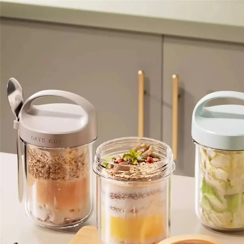 

Promotion! Portable Breakfast Cup With Spoon - Food Grade Oatmeal Yogurt Salad Cup, Sealable Lid, Easy Clean, Ideal For Milkshak