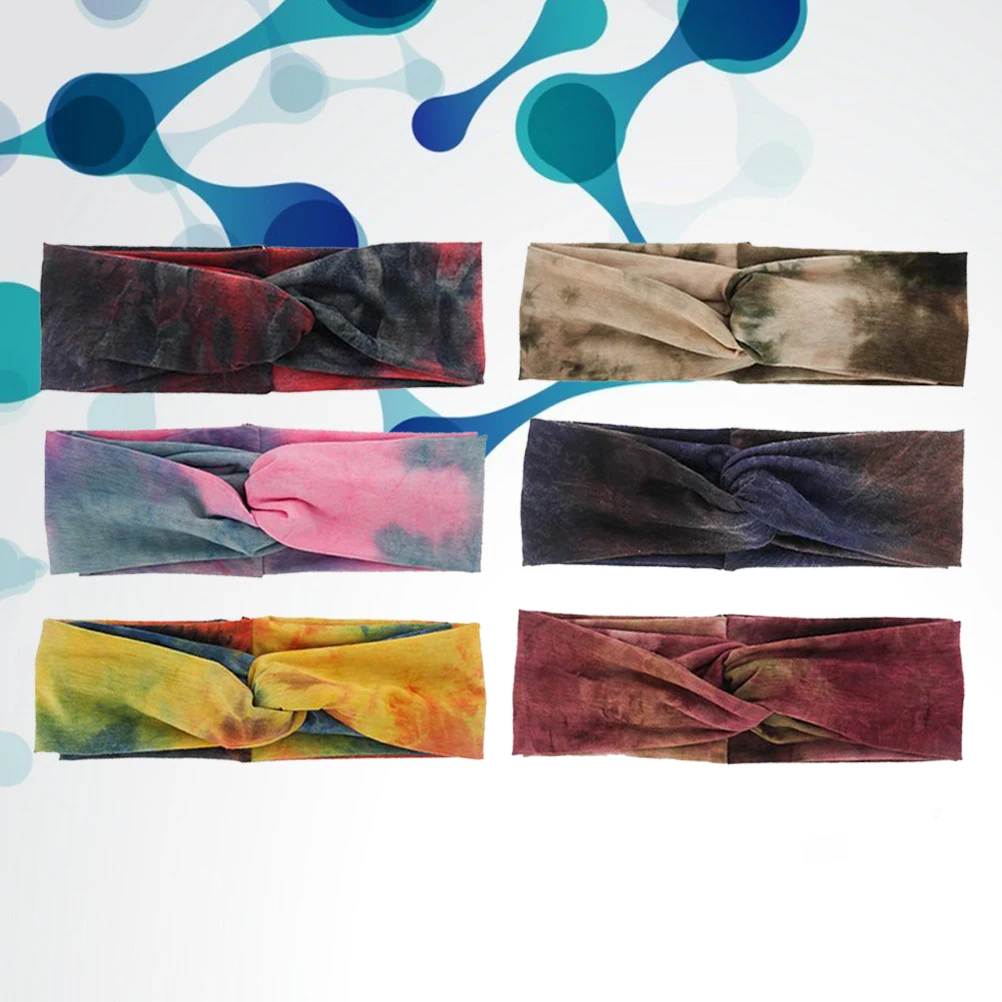 

6pcs Sports Headband For Women Wide Turban Hair Band Sweatband Rainbow Color Bohemian Fitness Gym Training Cloth Durable