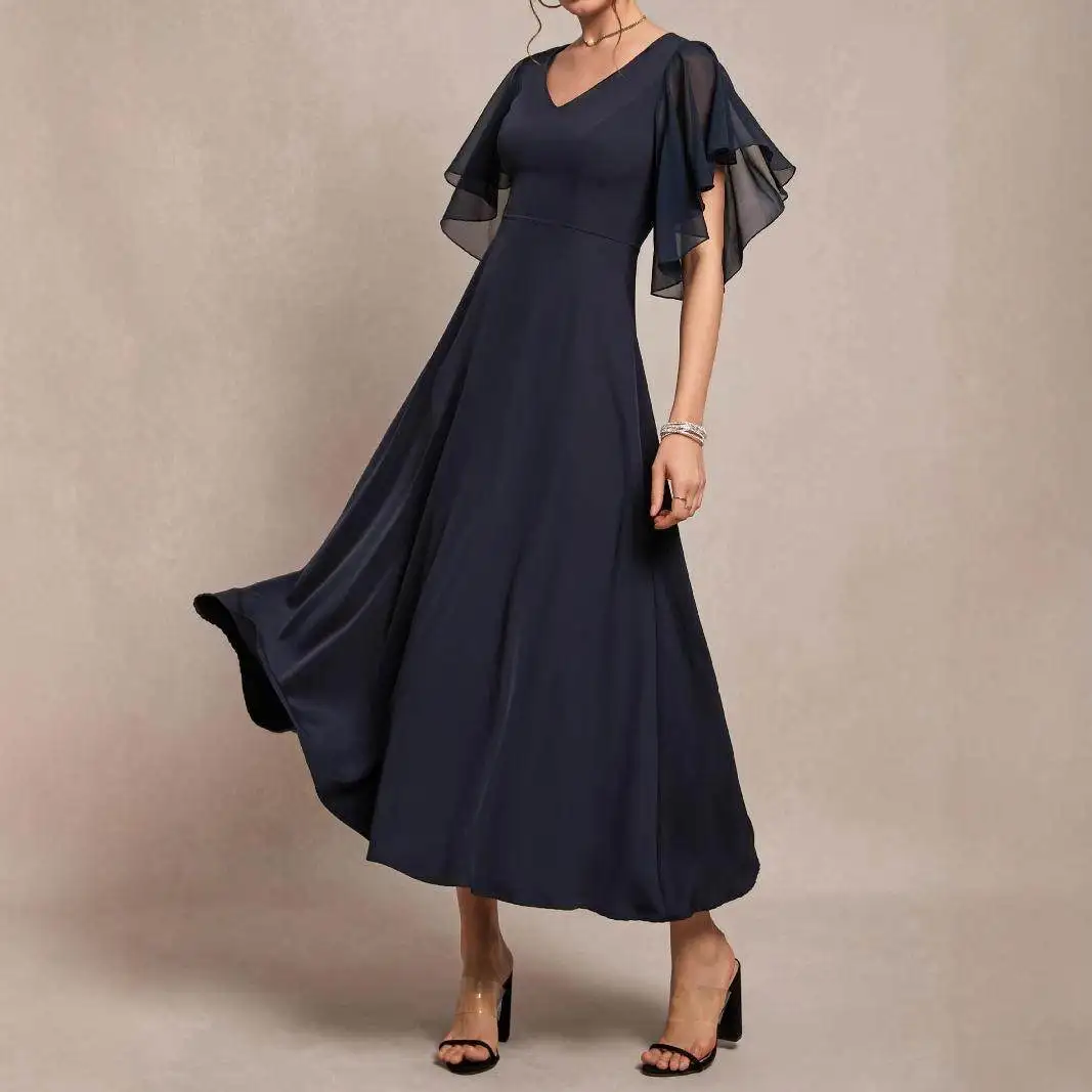 

Летняя блузка-платье с V-образным вырезом, хит продаж, винтажная женская одежда из шифона, трансграничная торговля