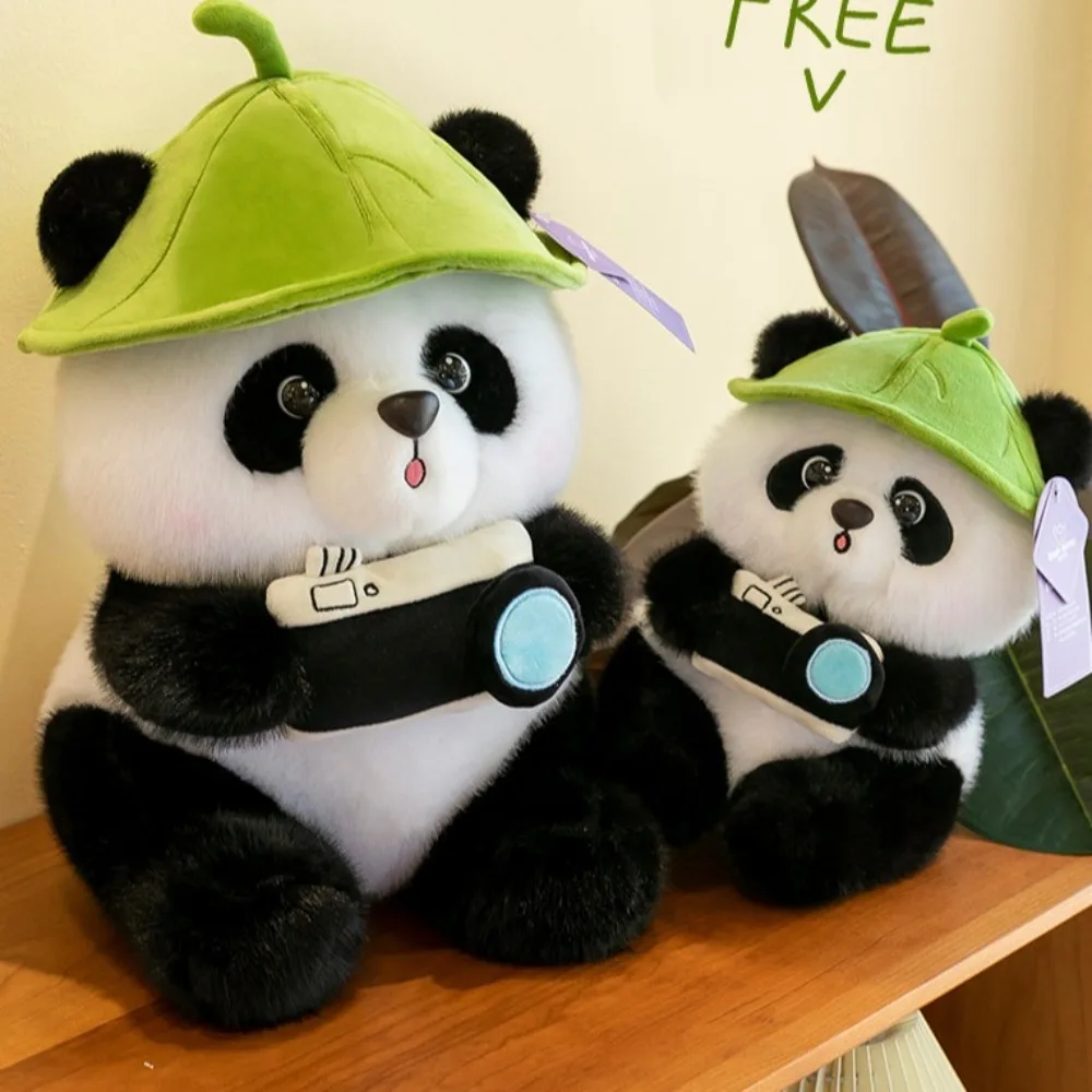 Simulation Cuddly Panda Plush Toys Fluffy Kawaii Panda Holding Camera Doll Lovely Stuffed Panda Doll Children