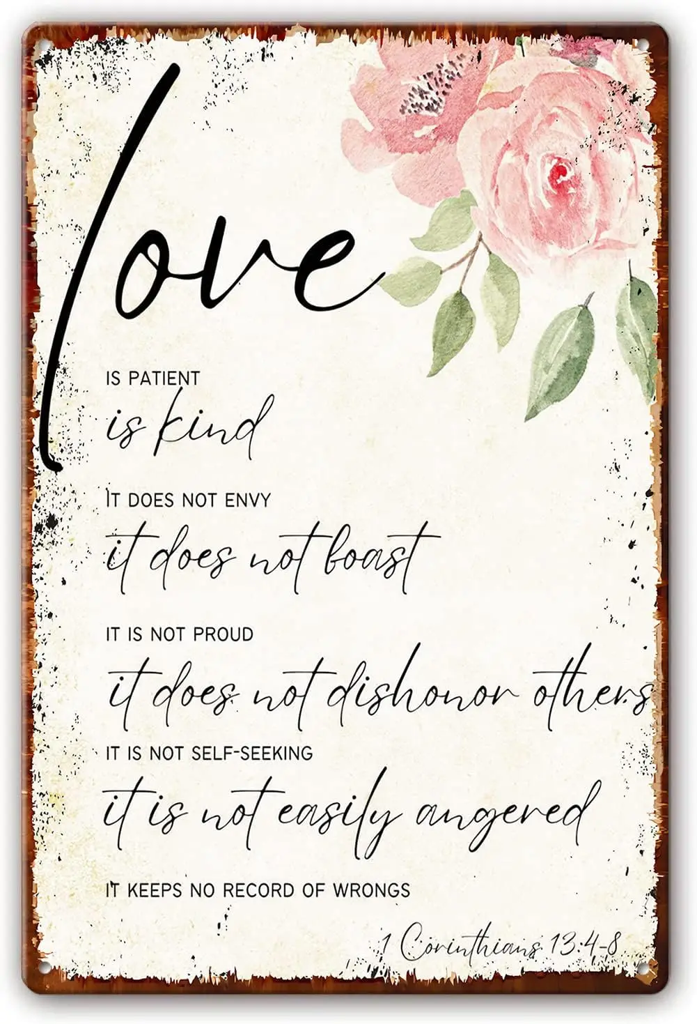 Love is Patient Love is Kind, 1 Corinthians 13 4-8 Metal Tin Sign Bible Verses Wall Decor Scripture Wall Art Agape Wedding Decor