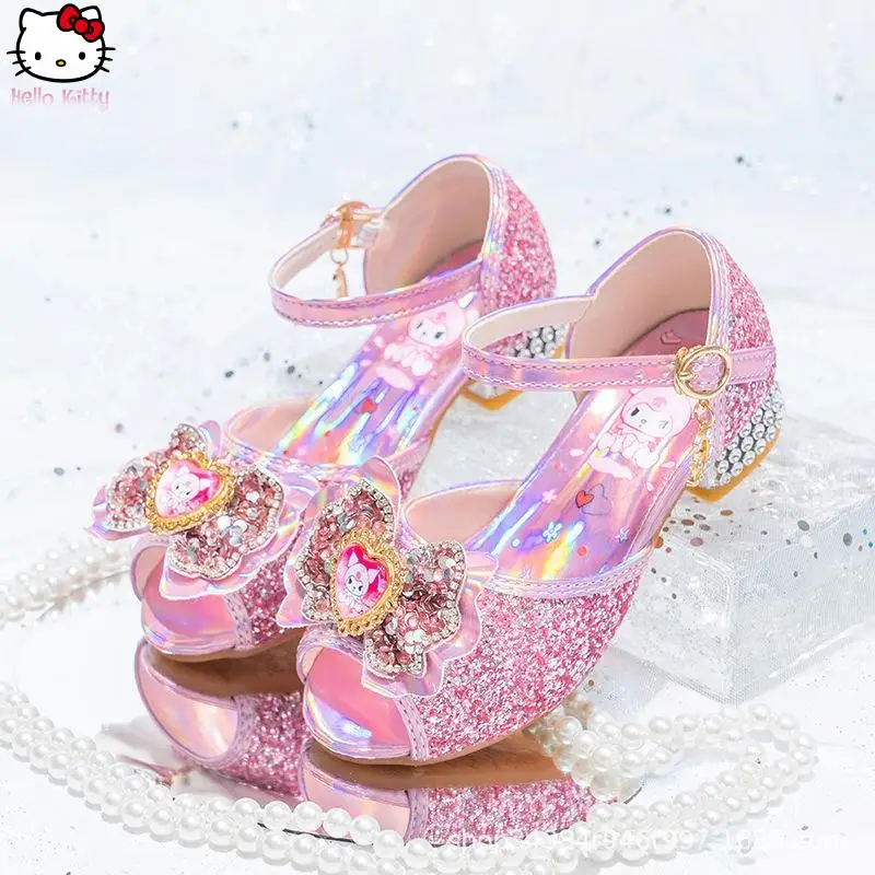 سانريو أنيمي الفتيات أحذية الأميرة كورومي صيف جديد الكرتون Kawaii عالية الكعب حذاء من الكريستال الأطفال لينة وحيد الأحذية القوس الصنادل