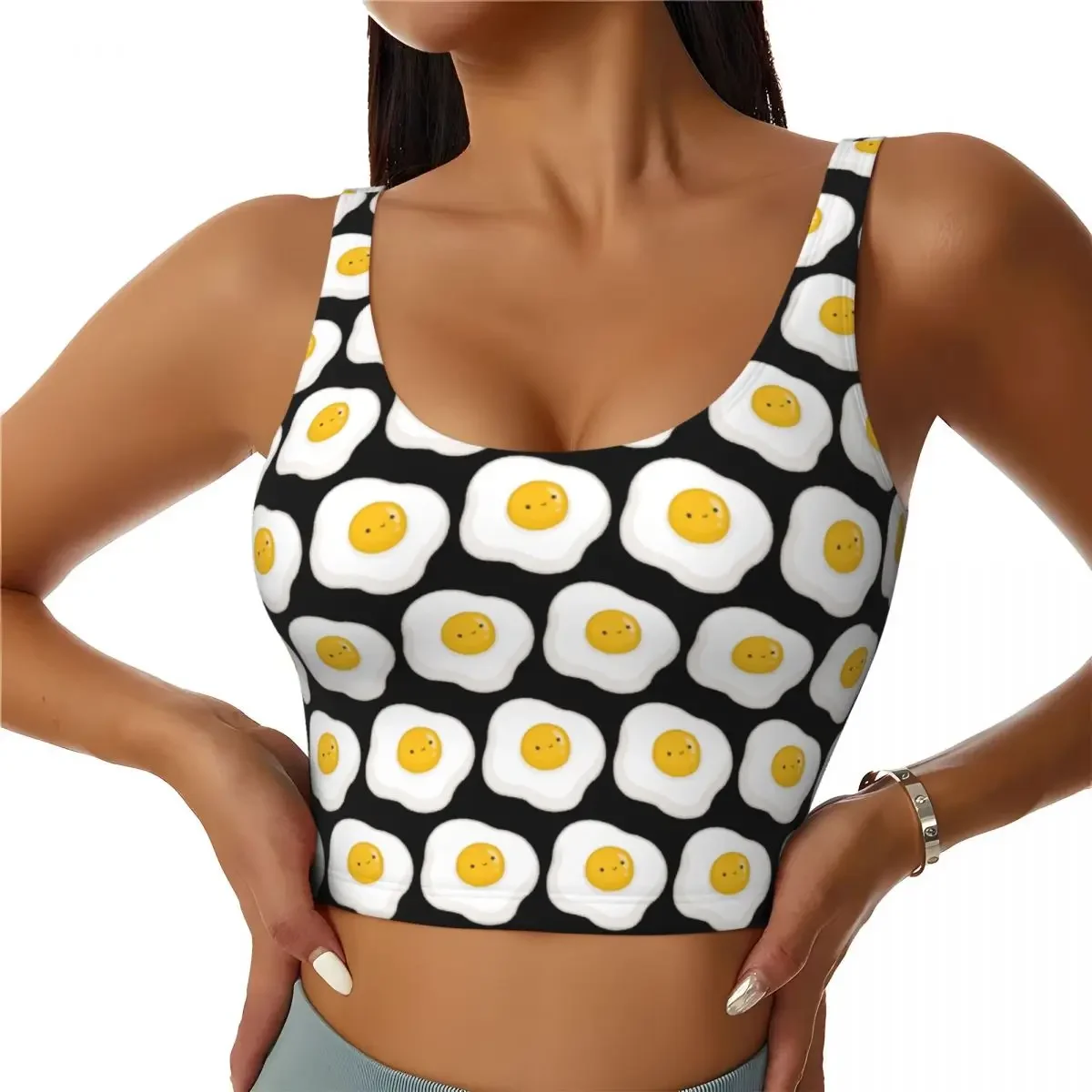 Custom Cute Fried Egg Women Sports Bra High Impact Vest Gym Workout Yoga Crop Tank Tops