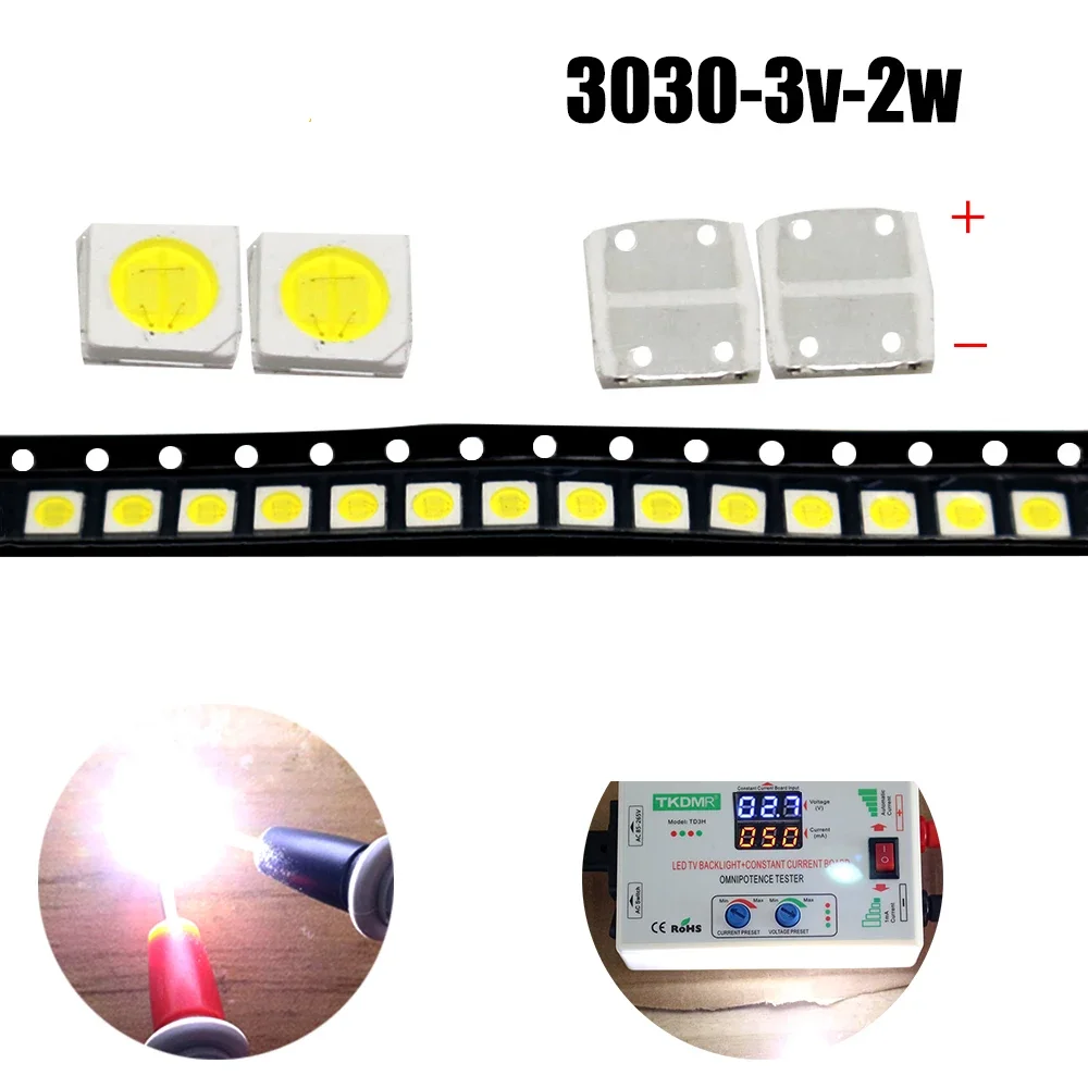 TKDMR 1000/500pcs LED Backlight High Power 2W 3030 3V Current 500MA Color Temperature 10000-20000kl White TV Application