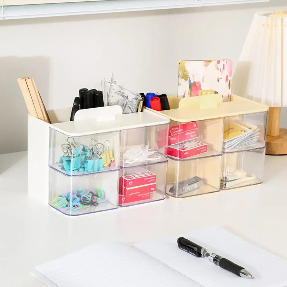 Durable Multi Grid Stationery Storage Box Dust-proof Transparent Pen Container Large Capacity ABS+PS Makeup Brush Holder Office