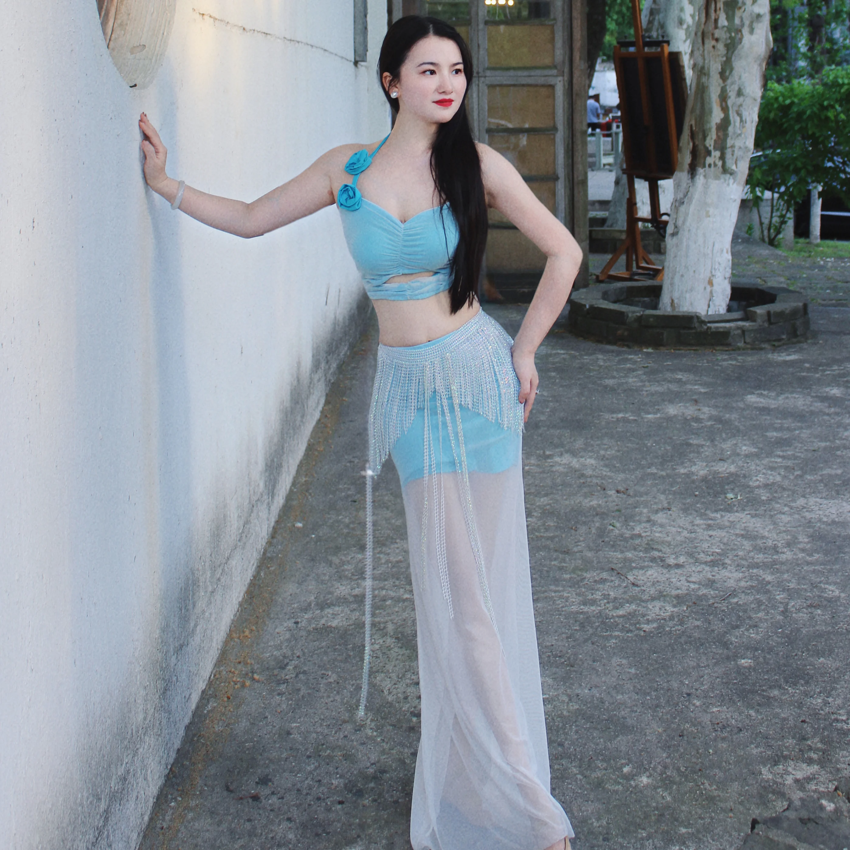 Nieuwe Buikdanskostuum Dames Elegant Geavanceerd Prestatiepak Volwassen Vrouwelijke Oosterse Dans Professionele Oefenkleding